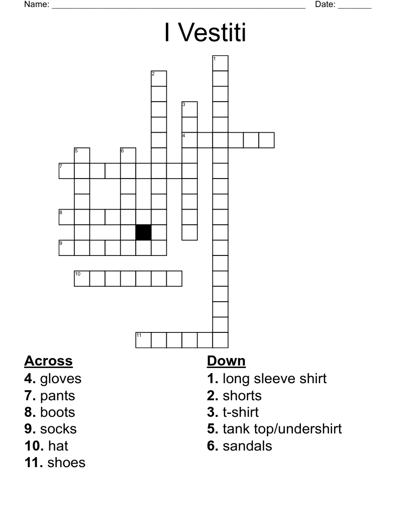 I Vestiti Crossword