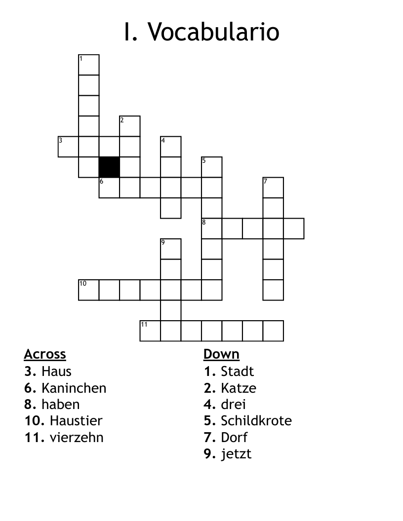 I. Vocabulario Crossword