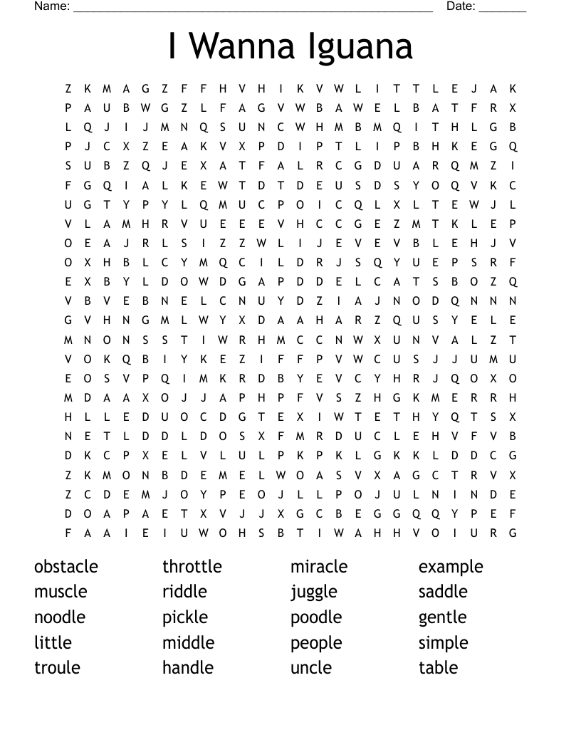 I Wanna Iguana Word Search