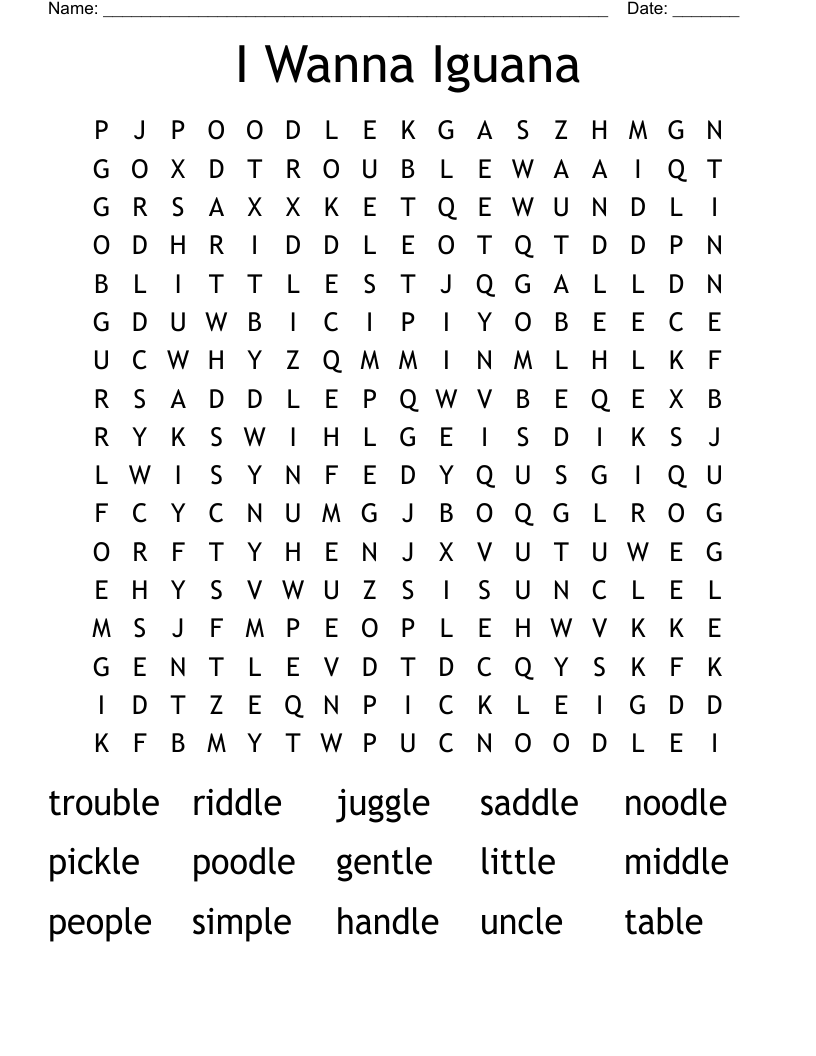 I Wanna Iguana Word Search