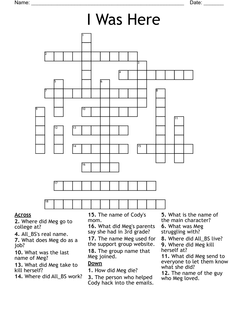 I Was Here Crossword