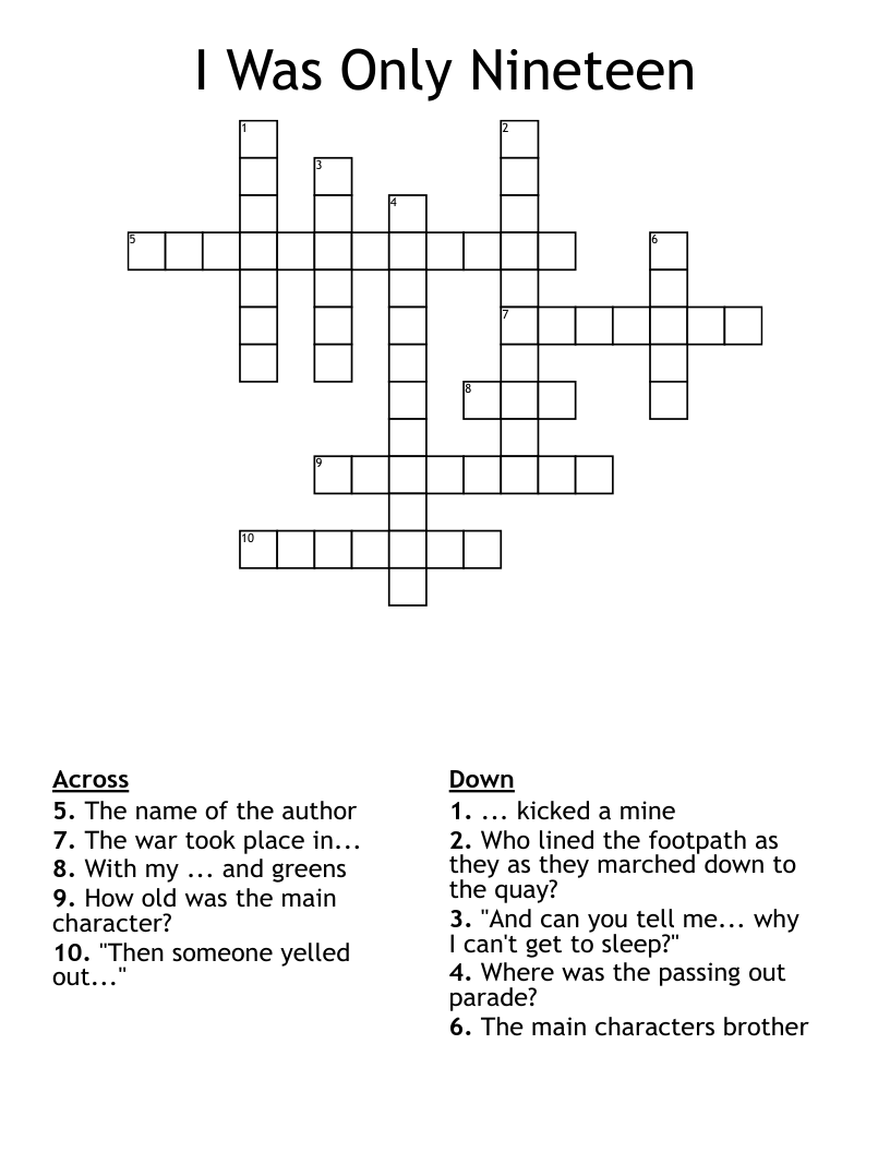 I Was Only Nineteen Crossword
