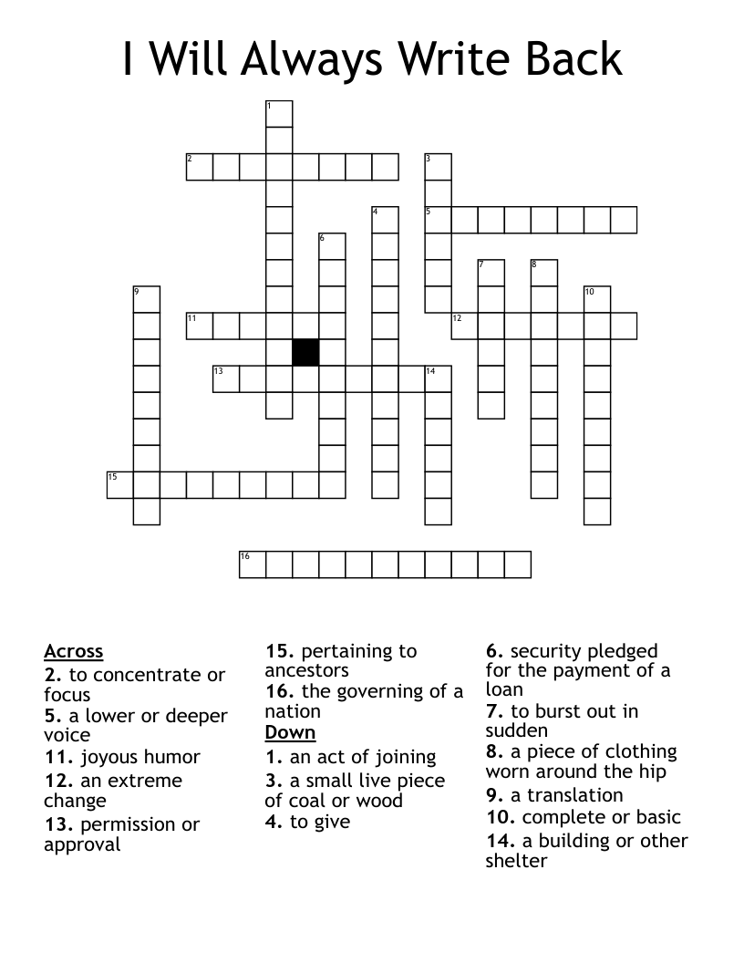 I Will Always Write Back Crossword