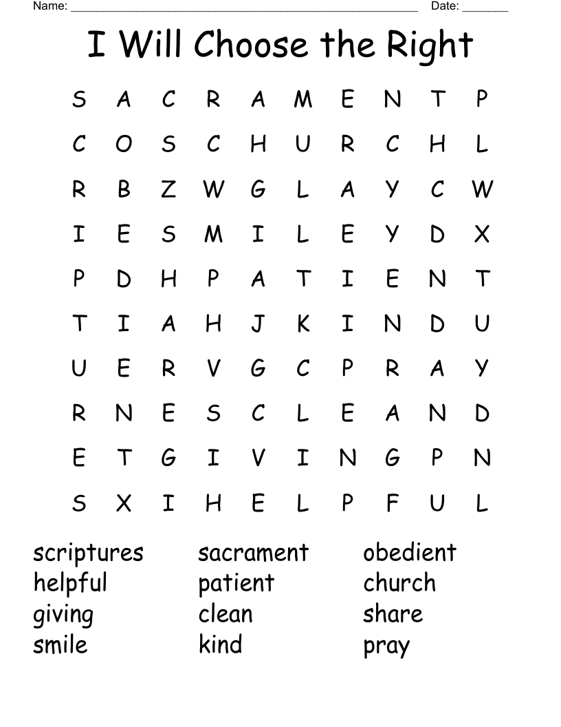I Will Choose the Right Word Search