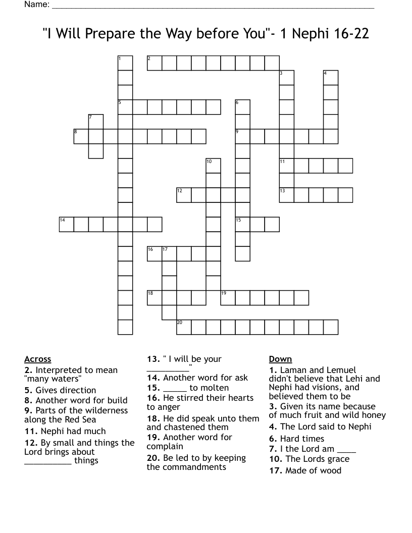 "I Will Prepare the Way before You"- 1 Nephi 16-22 Crossword