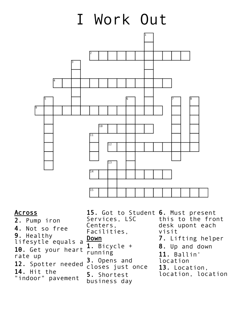 I Work Out Crossword