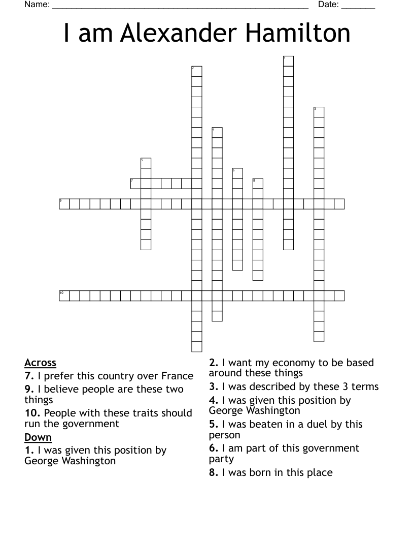 I am Alexander Hamilton Crossword