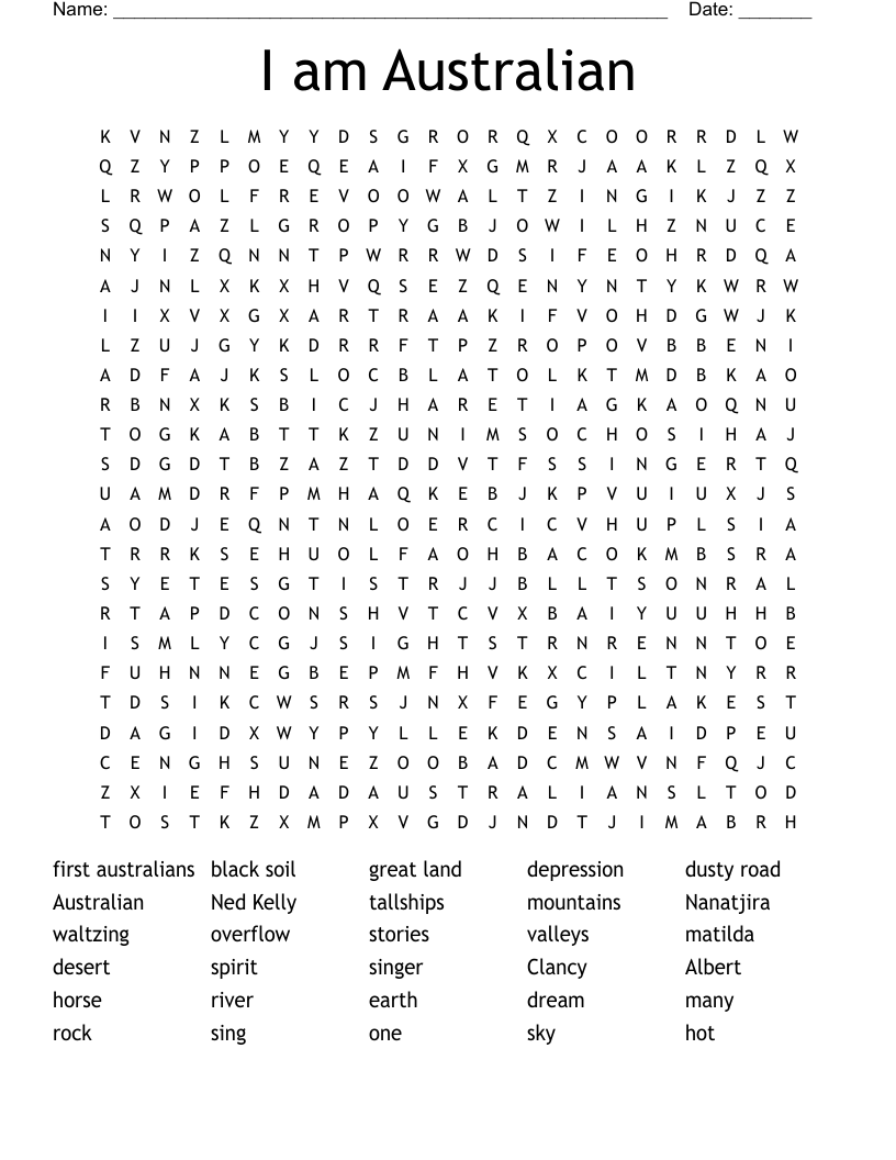 I am Australian Word Search
