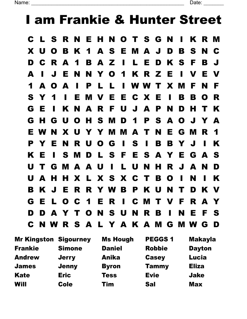 I am Frankie & Hunter Street Word Search