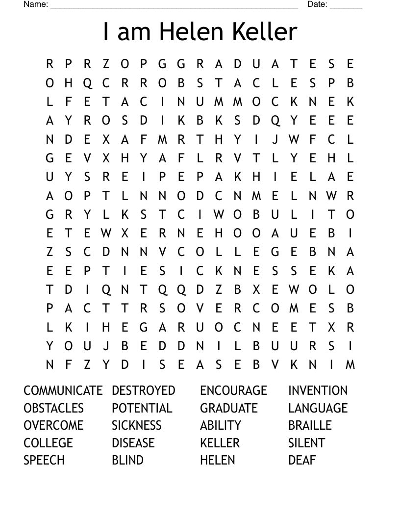 I am Helen Keller Word Search