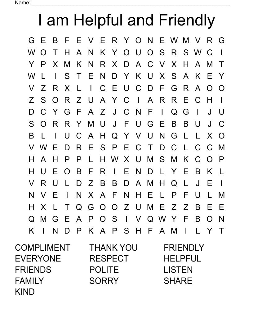 I am Helpful and Friendly Word Search