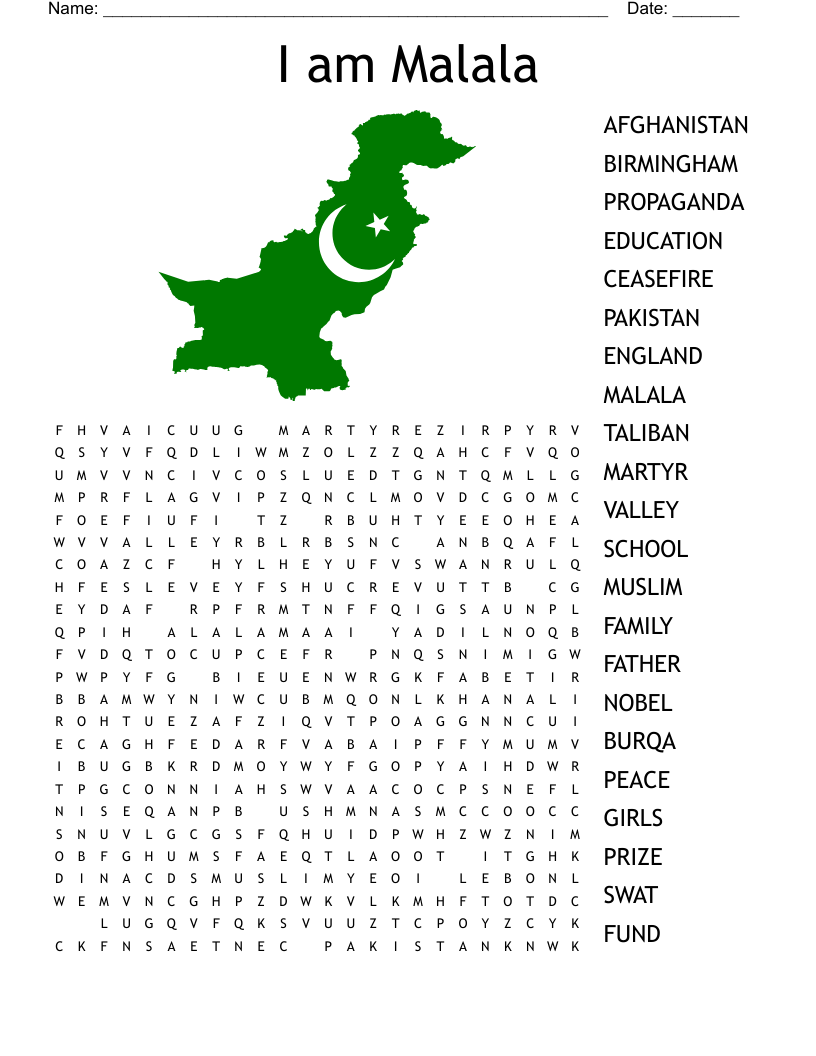 I am Malala Word Search
