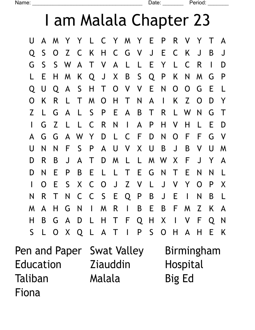 I am Malala Chapter 23 Word Search