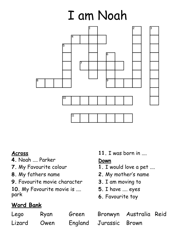 I am Noah Crossword
