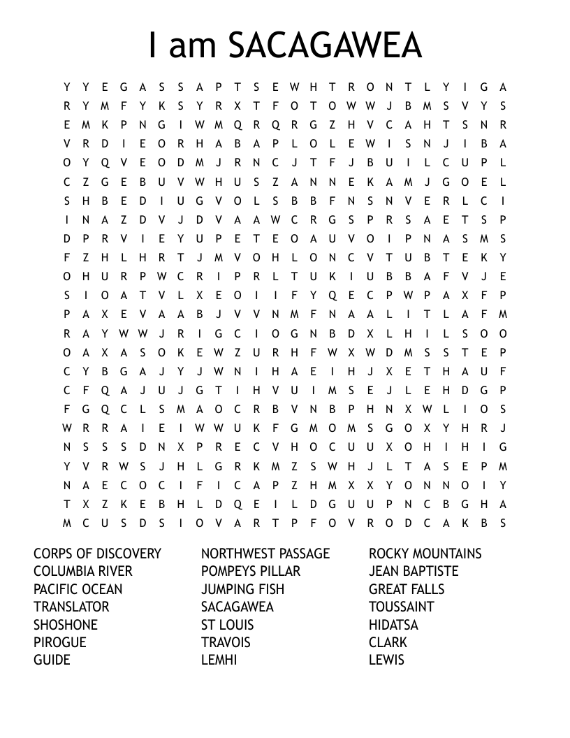 I am SACAGAWEA Word Search
