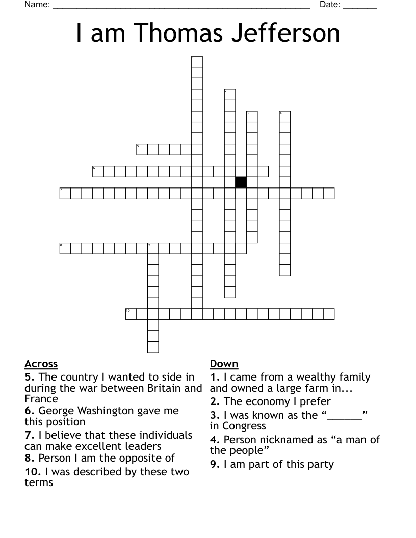 I am Thomas Jefferson  Crossword