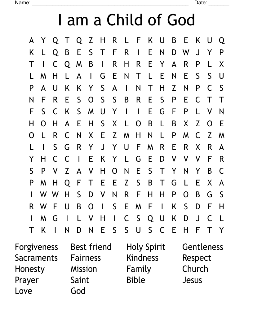 I am a Child of God Word Search