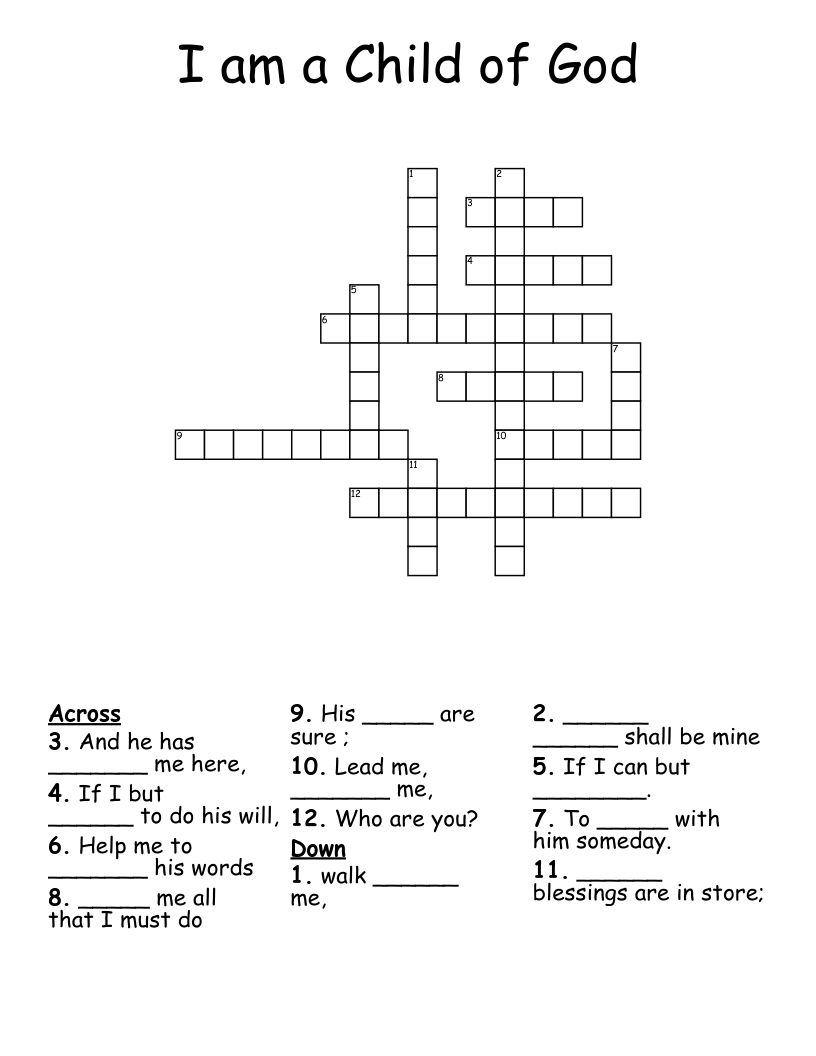 I am a Child of God Crossword