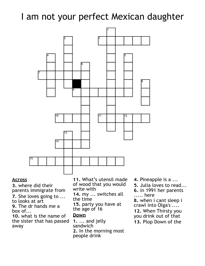 I am not your perfect Mexican daughter Crossword