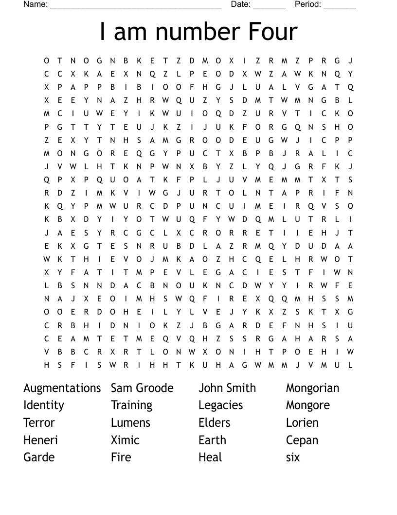 I am number Four Word Search