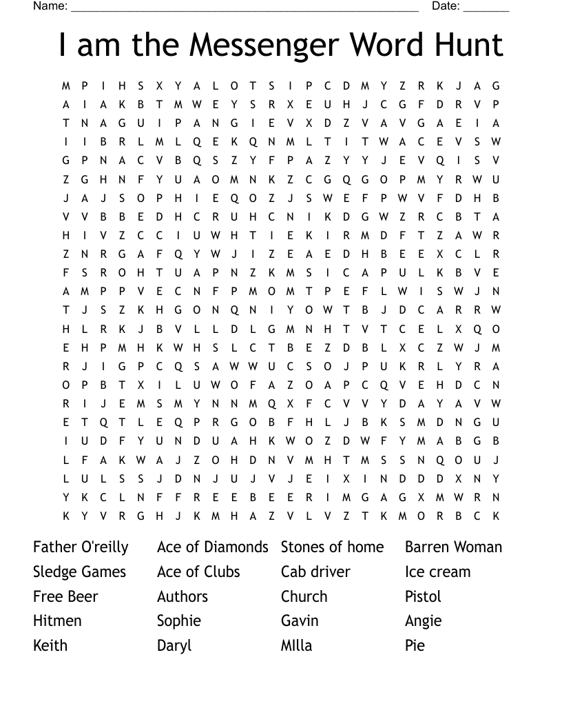 I am the Messenger Word Hunt Word Search