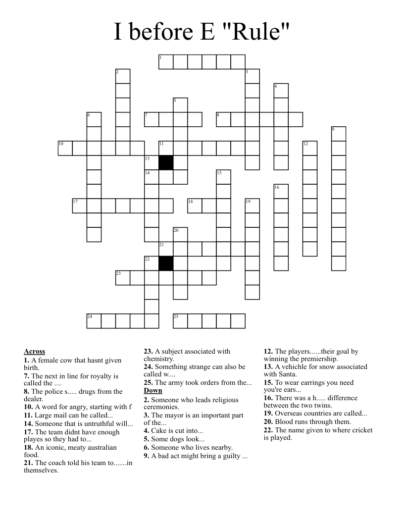 I before E "Rule" Crossword