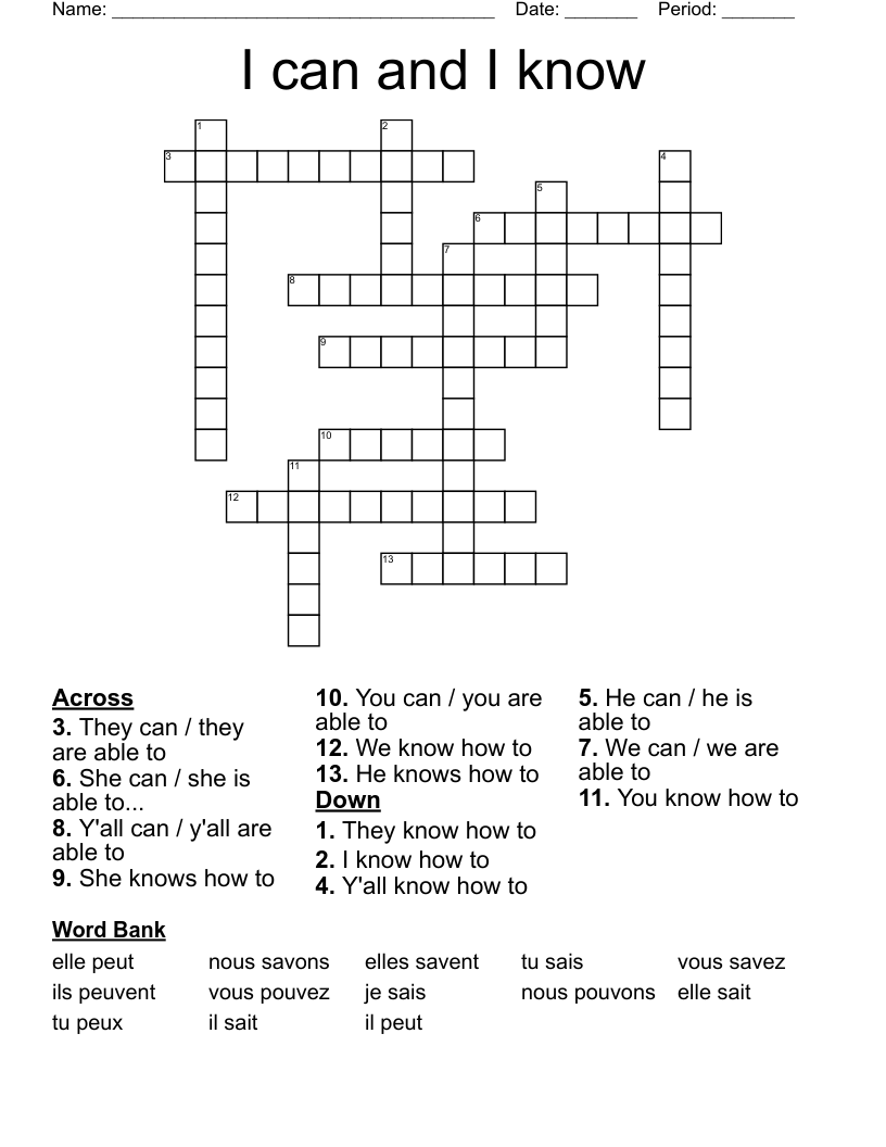 I can and I know Crossword