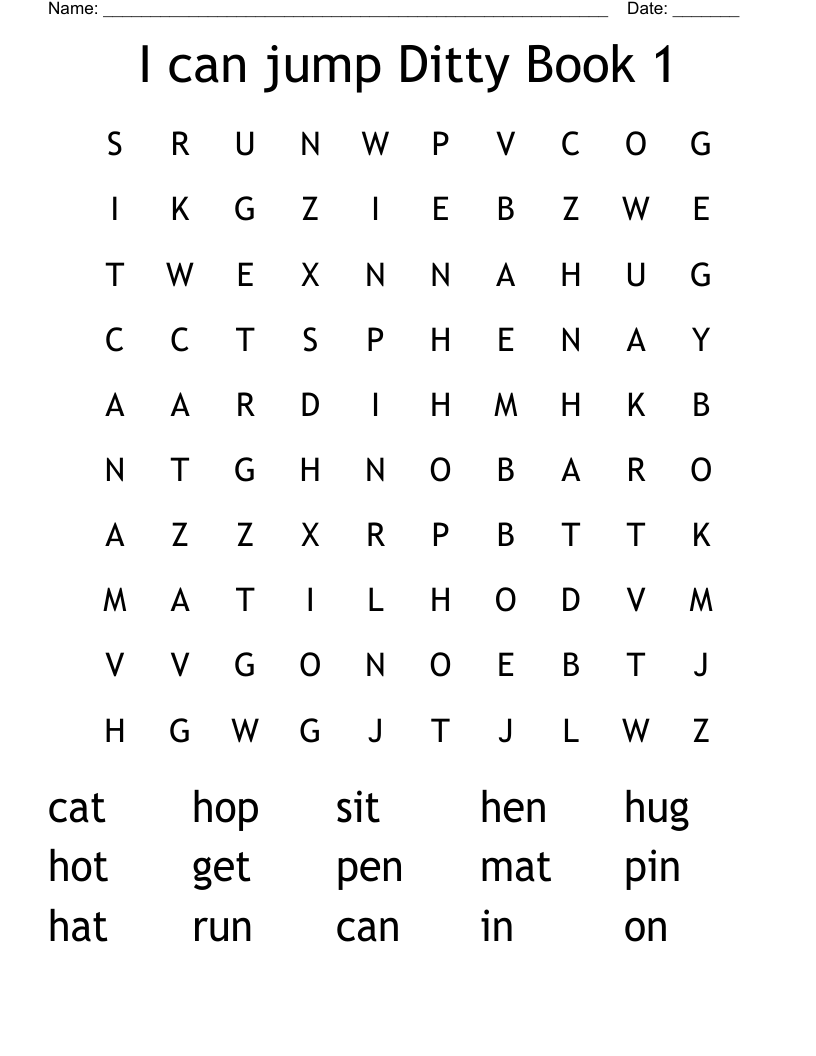 I can jump  Ditty Book 1 Word Search