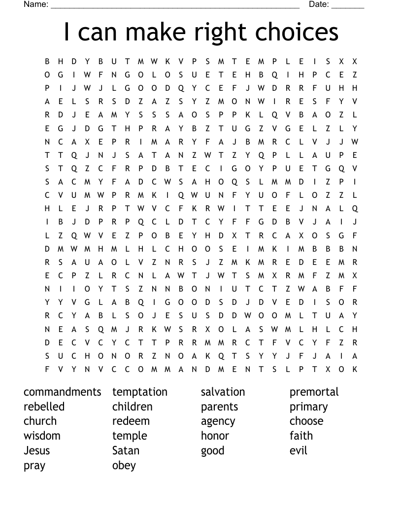 I can make right choices Word Search