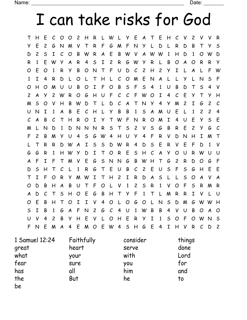 I can take risks for God  Word Search