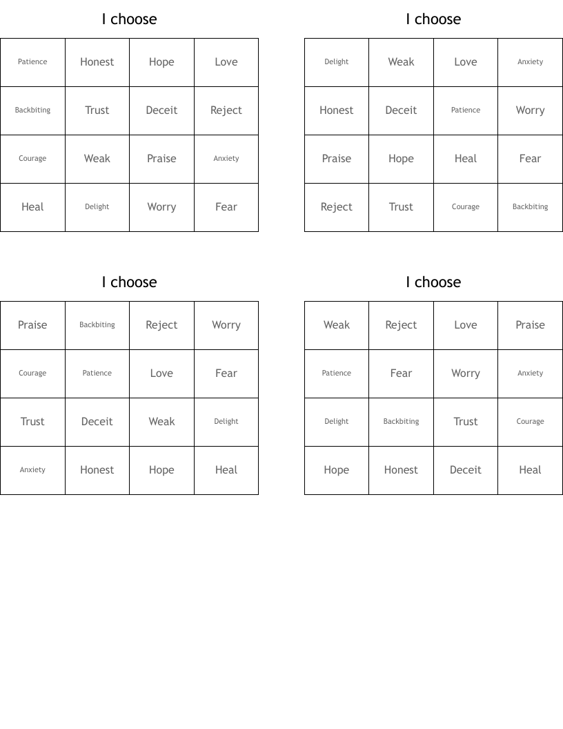 I choose Bingo Cards
