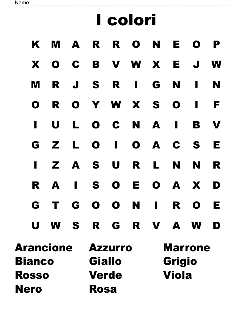 I colori  Word Search