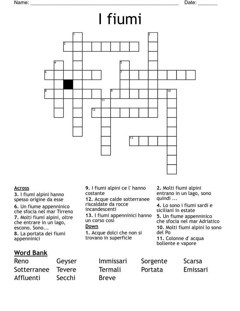 I fiumi Crossword