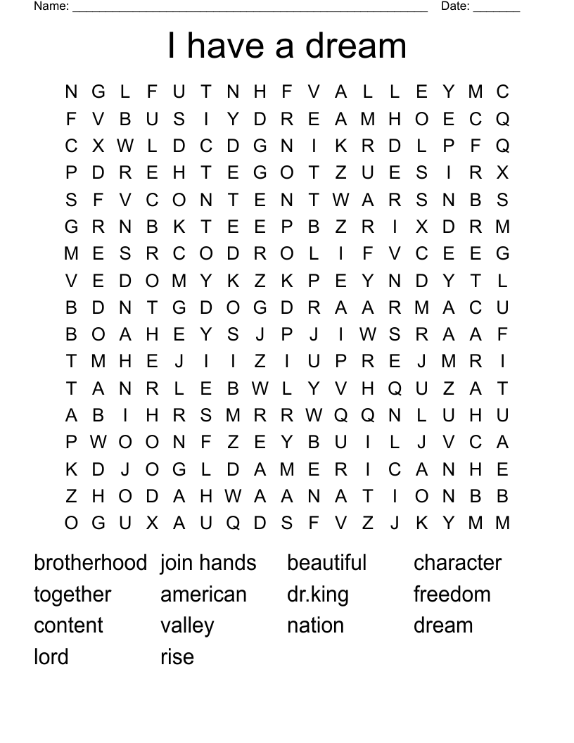 I have a dream Word Search