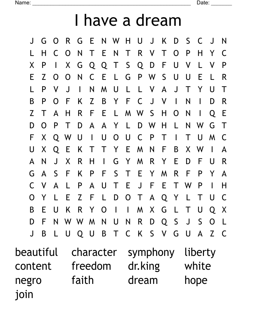 I have a dream Word Search