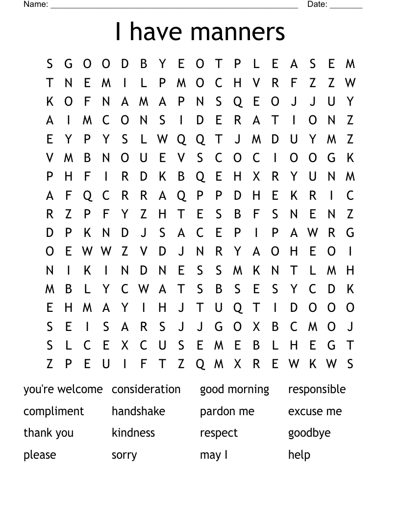 I have manners Word Search