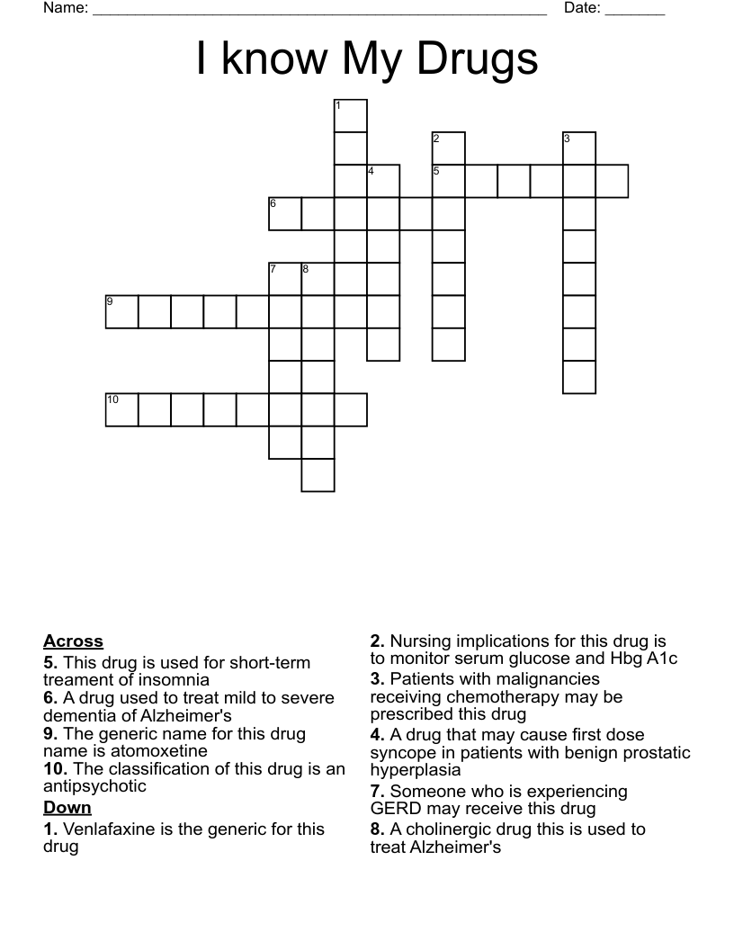 I know My Drugs Crossword