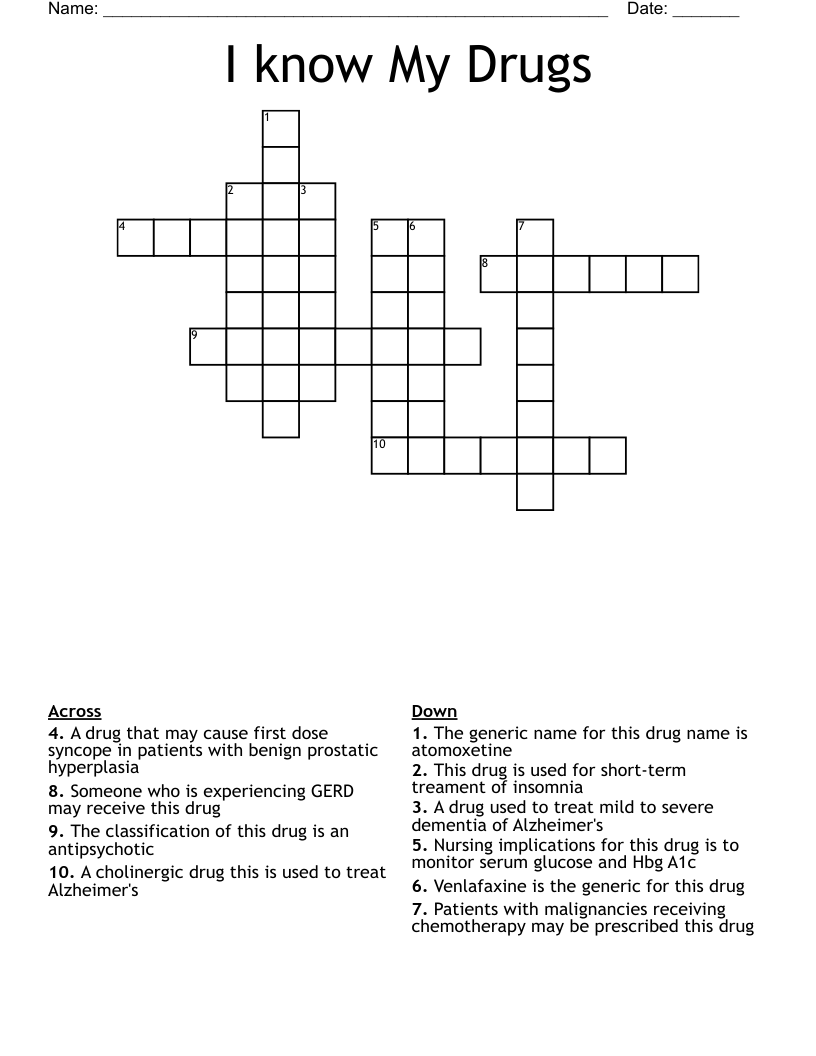 I know My Drugs Crossword