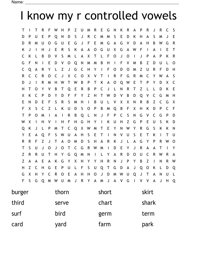 I know my r controlled vowels Word Search