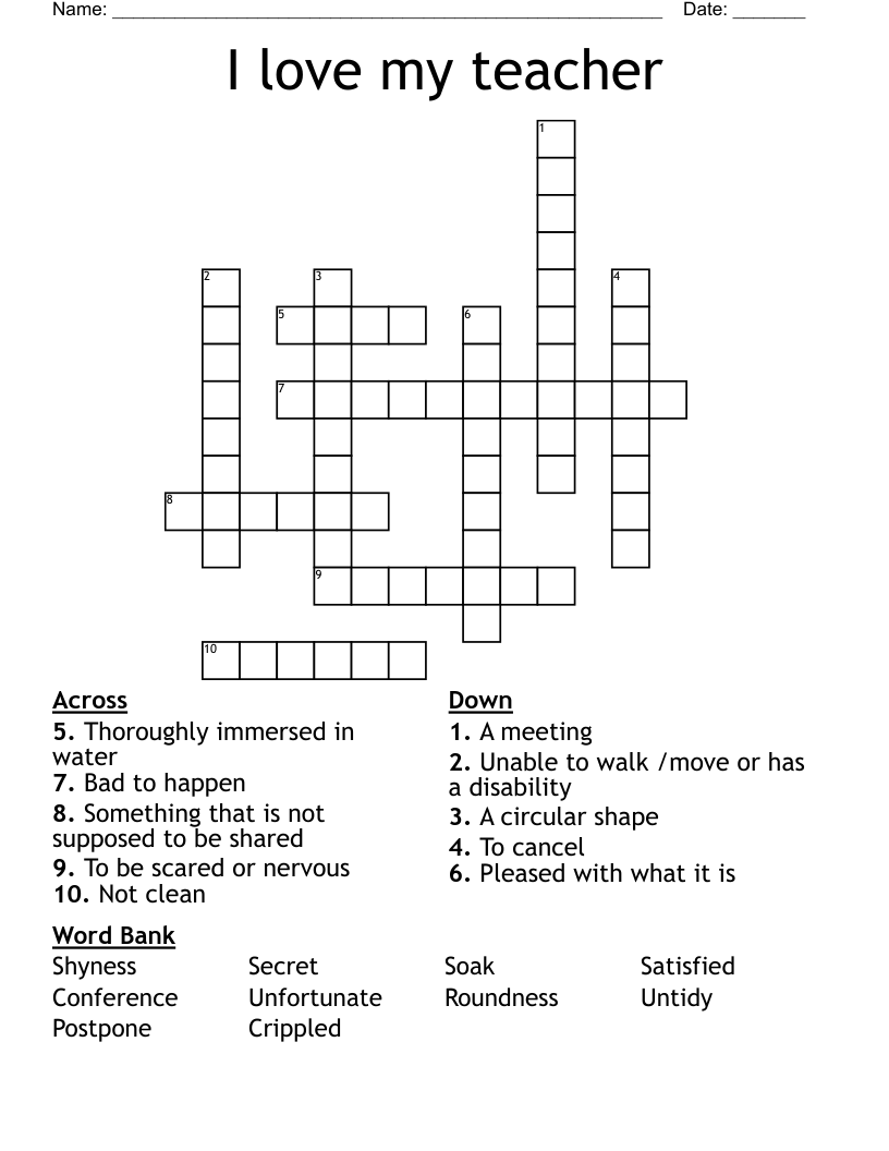 I love my teacher Crossword