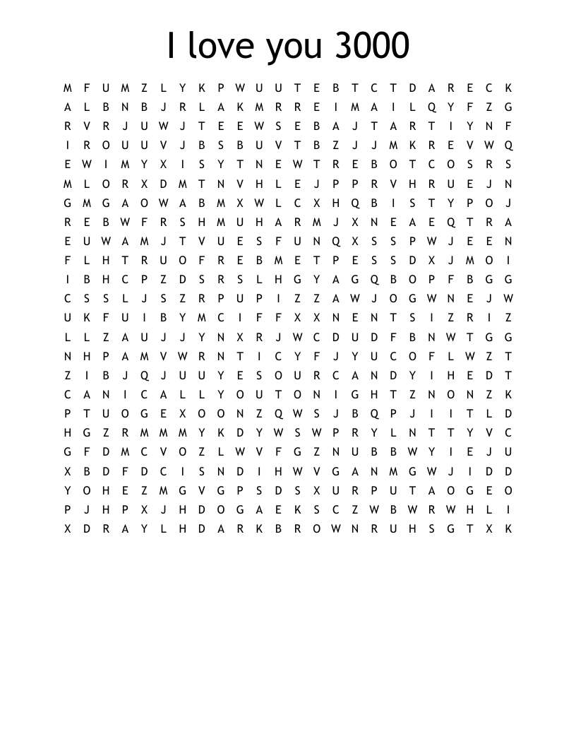 I love you 3000 Word Search