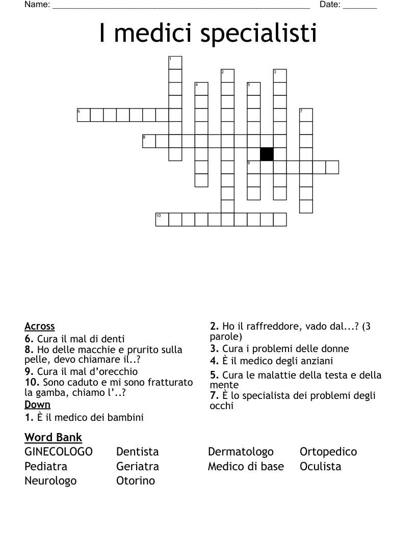 I medici specialisti  Crossword