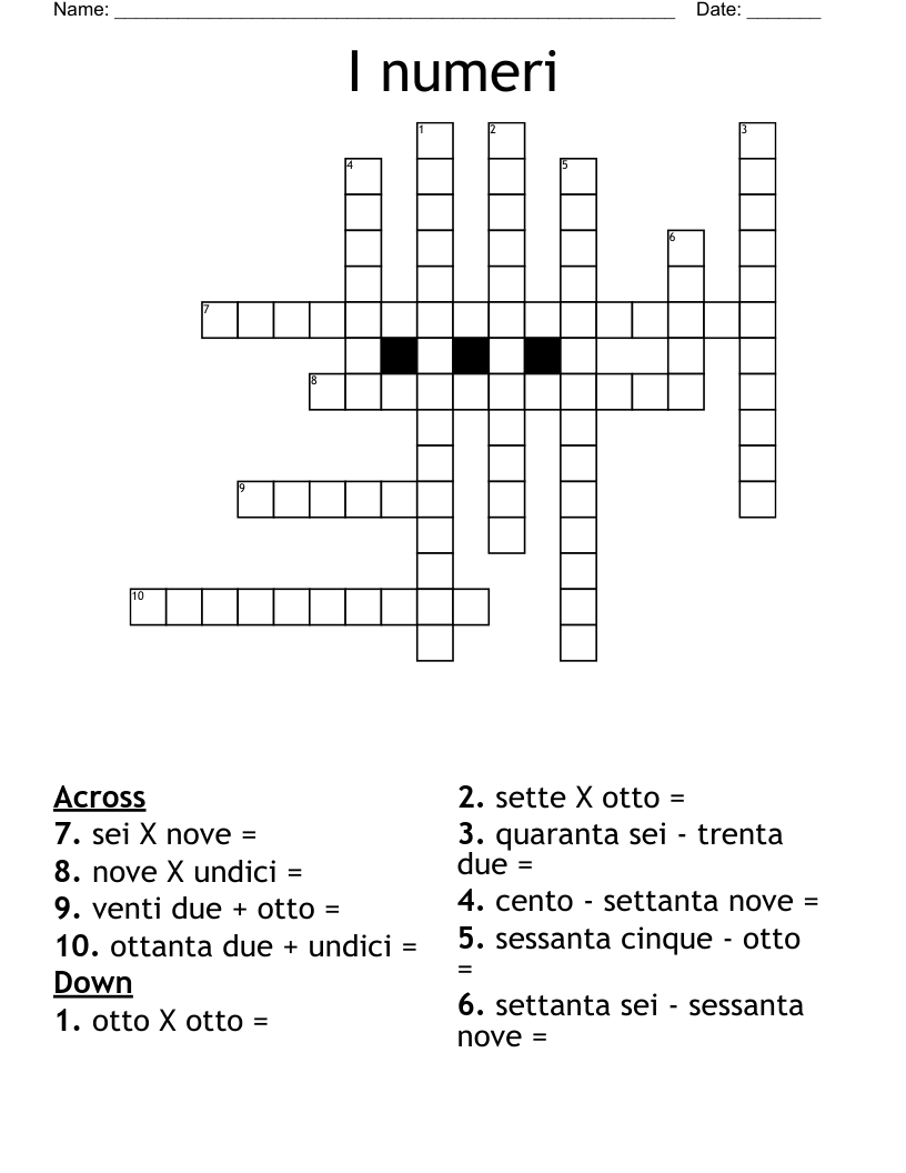 I numeri Crossword