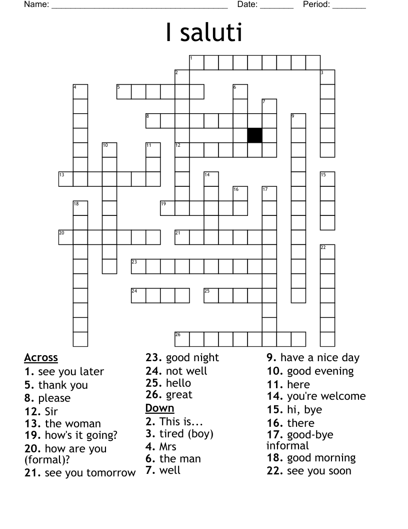 I saluti Crossword