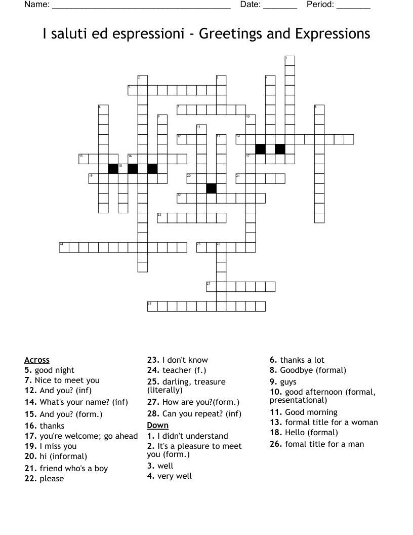 I saluti ed espressioni - Greetings and Expressions Crossword