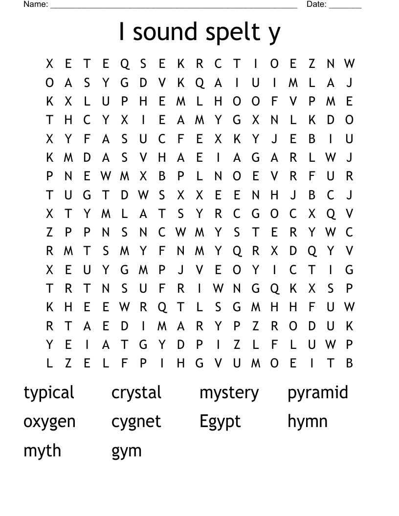 I sound spelt y Word Search