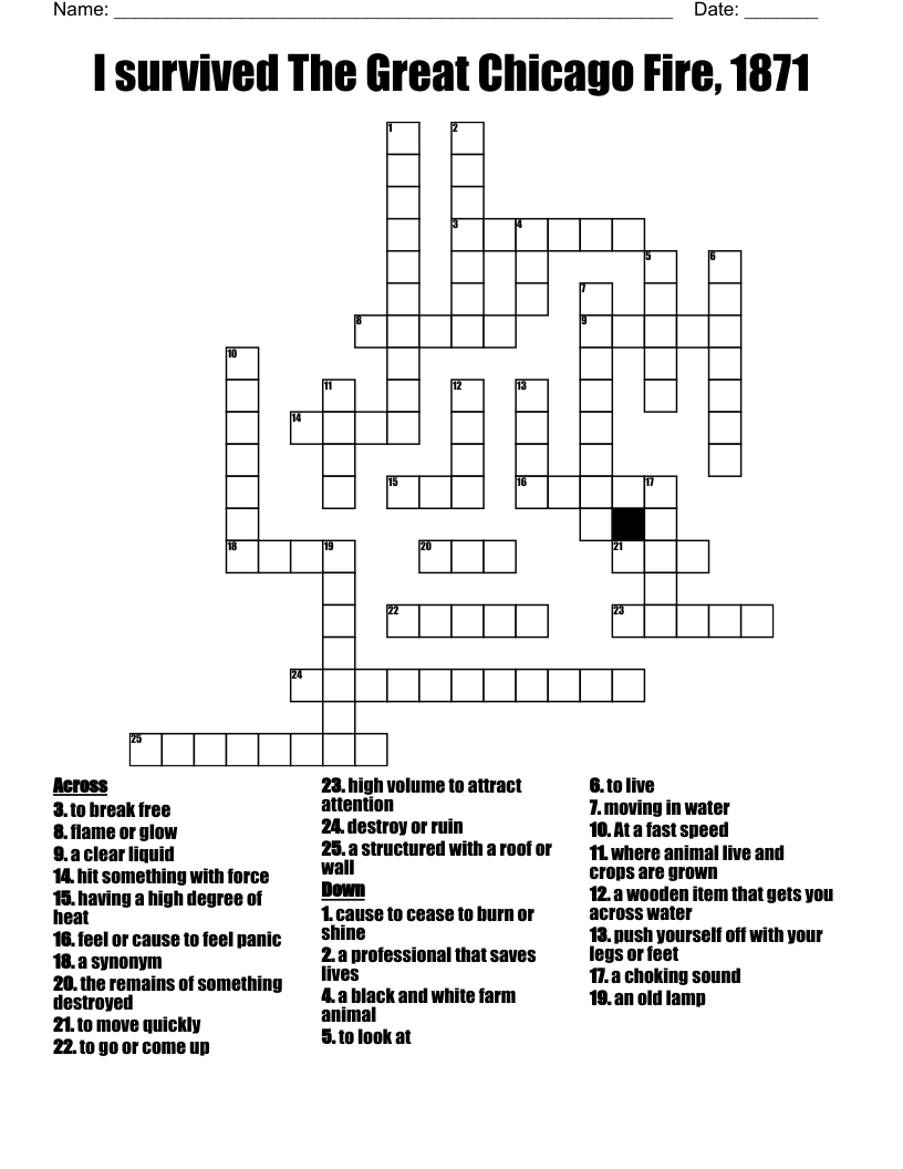 I survived The Great Chicago Fire, 1871 Crossword