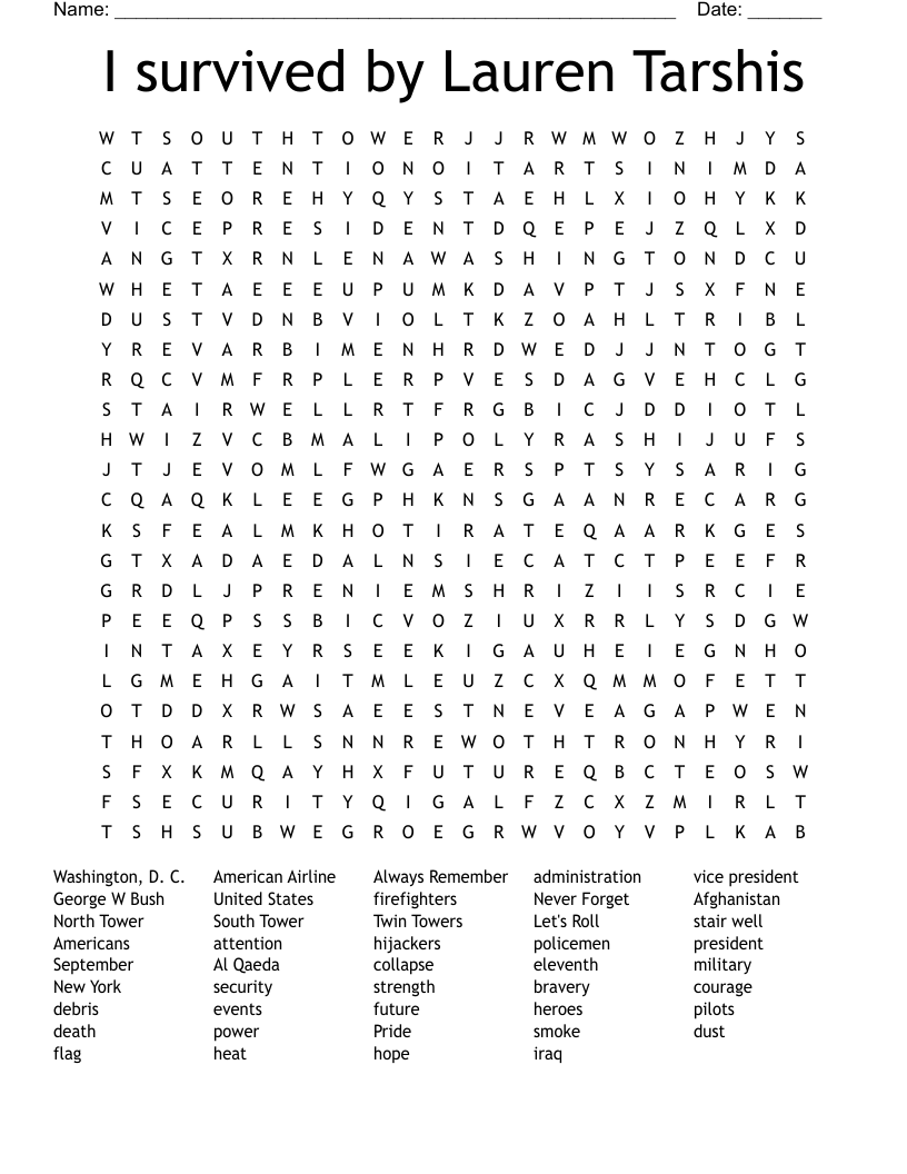 I survived by Lauren Tarshis Word Search