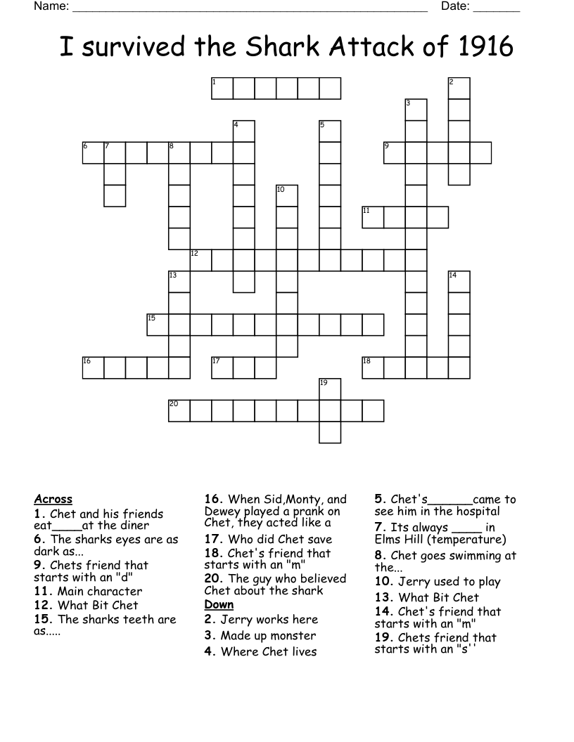 I survived the Shark Attack of 1916 Crossword