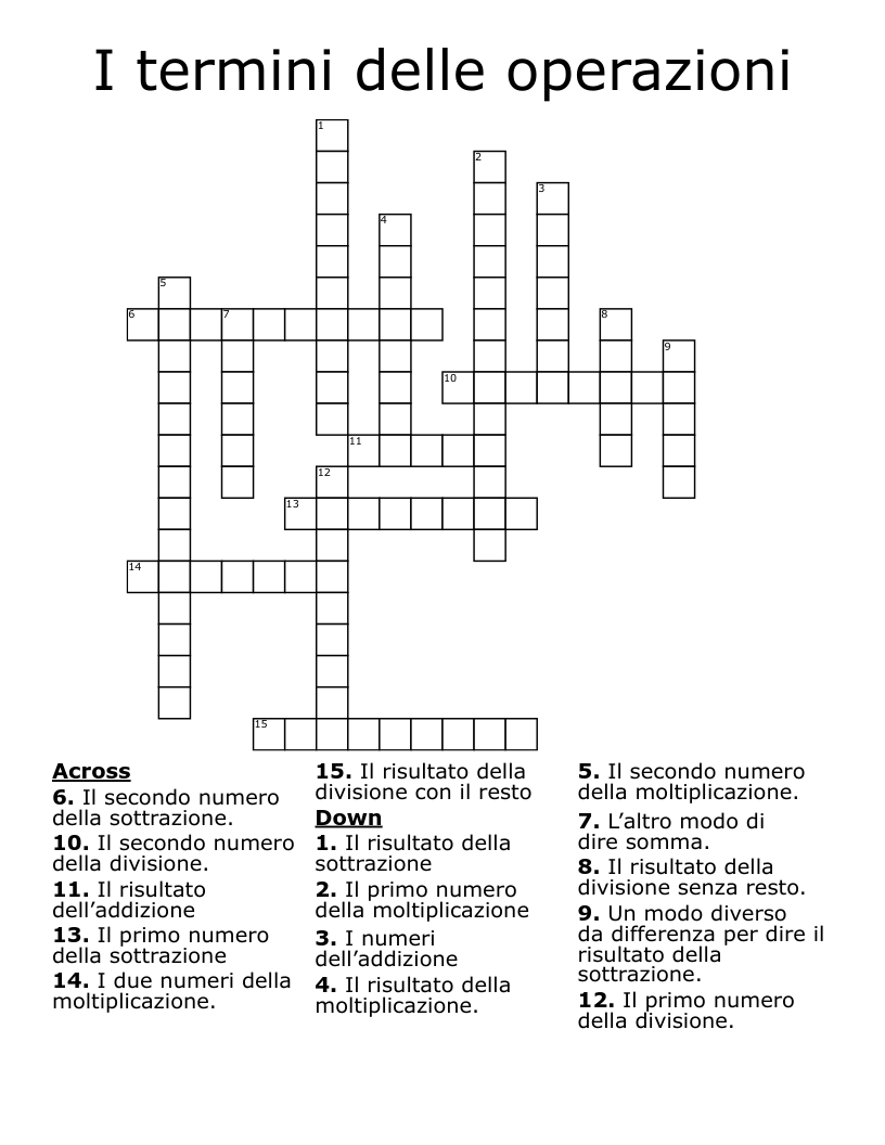 I termini delle operazioni Crossword
